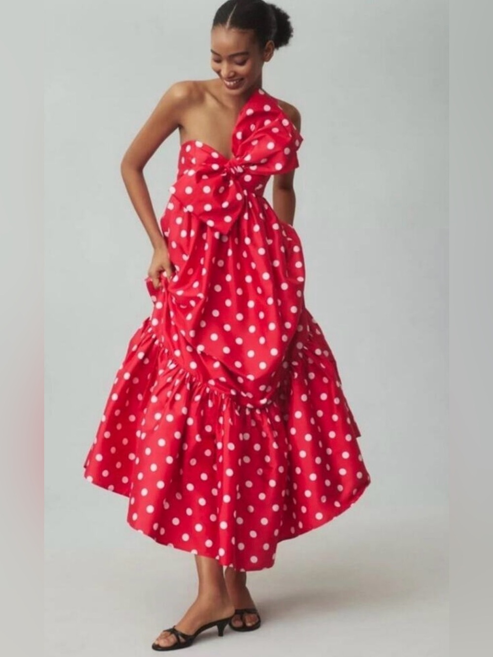 Anthropologie Atsu NWT Sally Bow Midi Dress Red White Polka Dot Size M